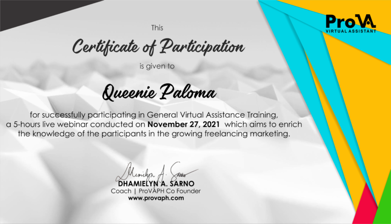 Queenie Paloma GVA certification